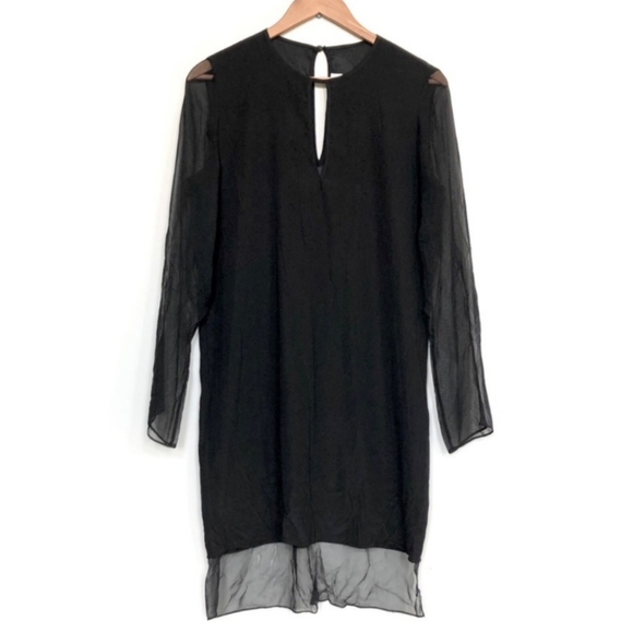Ramy Brook Black Silk Sheer Long Sleeve Keyhole Shift Dress M - Picture 1 of 5